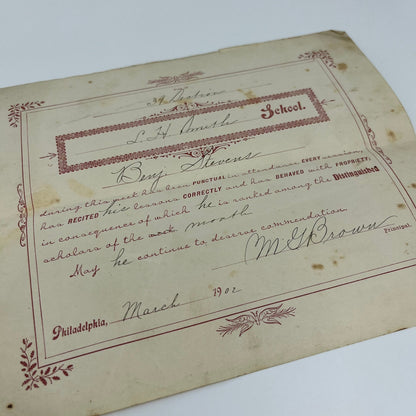 Lot of 1901-02 School Commendation Letters L.H. Smith School Philadelphia PA B6