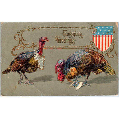 Thanksgiving Turkeys Dressed as Uncle Sam c1910 Original Postcard TK1-22