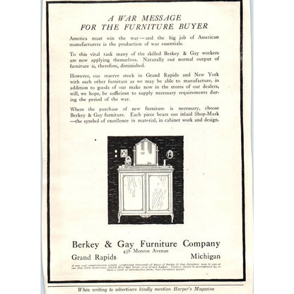 c1920 Harper's Magazine Ad Berkey & Gay Furniture Company Grand Rapids MI TF6-1