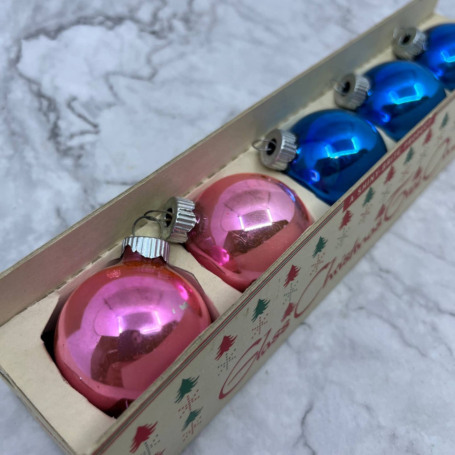 Shiny Brite Mini Mercury Glass Christmas Ornaments Set of 5 in Box Blue Pink