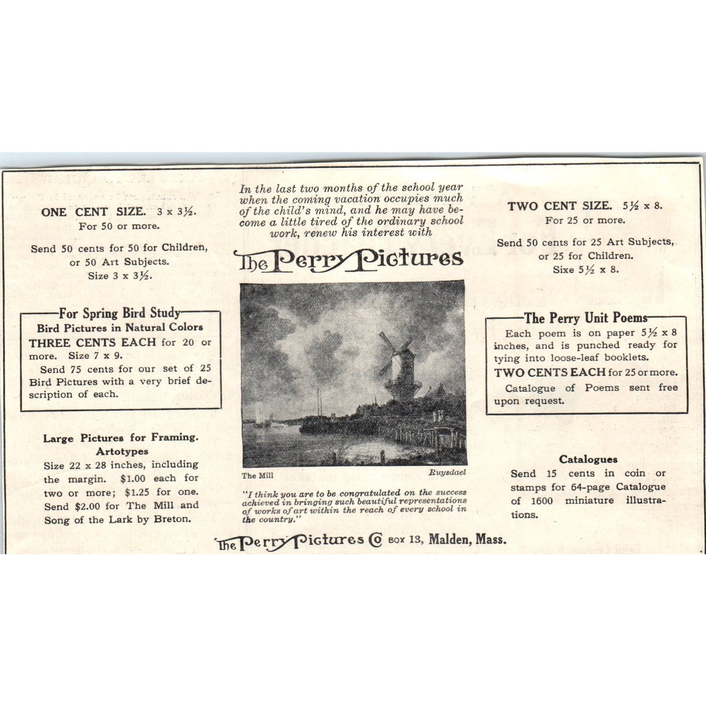 1931 The Perry Pictures Co Malden Massachusetts Advertisement ~4x7 FL5-1