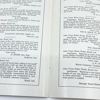 c1900 John Vanes Boiler Works Vertical Single Flue Boiler Booklet Brazil IN D8
