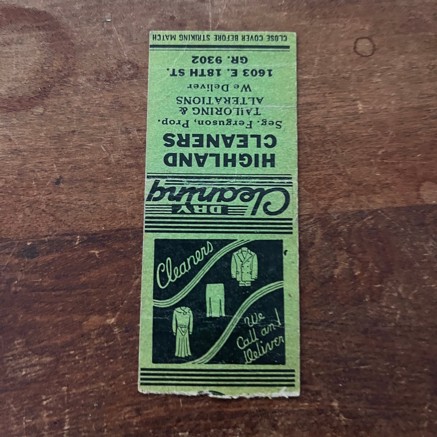 Highland Cleaners Seg. Ferguson Tailor Advertising Matchbook Cover MM11-6