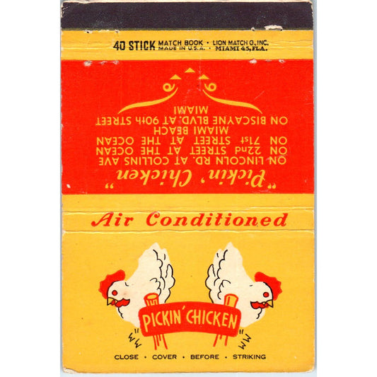 Pickin' Chicken Restaurant Miami FL Advertising Matchbook Cover SA1-M5