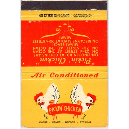 Pickin' Chicken Restaurant Miami FL Advertising Matchbook Cover SA6-M5