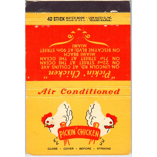 Pickin' Chicken Restaurant Miami FL Advertising Matchbook Cover SA6-M5