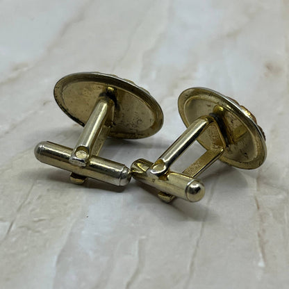 Gold Tone and Cream Oval Cufflinks Vintage Men's Jewelry TC5-S3