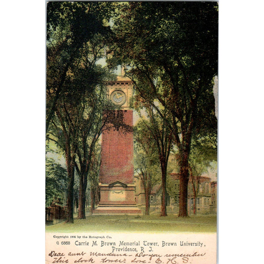 Carrie M. Brown Tower Brown University Providence RI 1905 Postcard TK1-P1