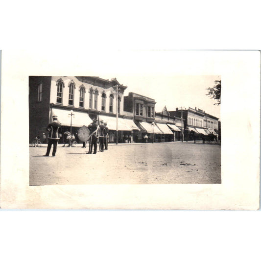 Antique RPPC Postcard Marching Band Playing Downtown SE8