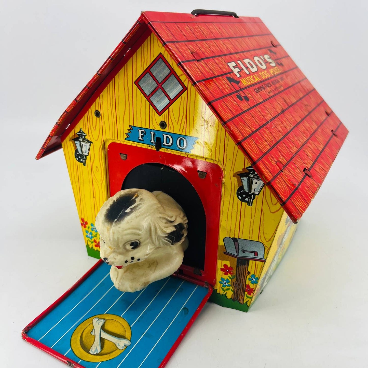 Fido’s Musical Dog House Vintage Tin Litho Wind Up Toy Ohio Art WORKS Swiss TC4