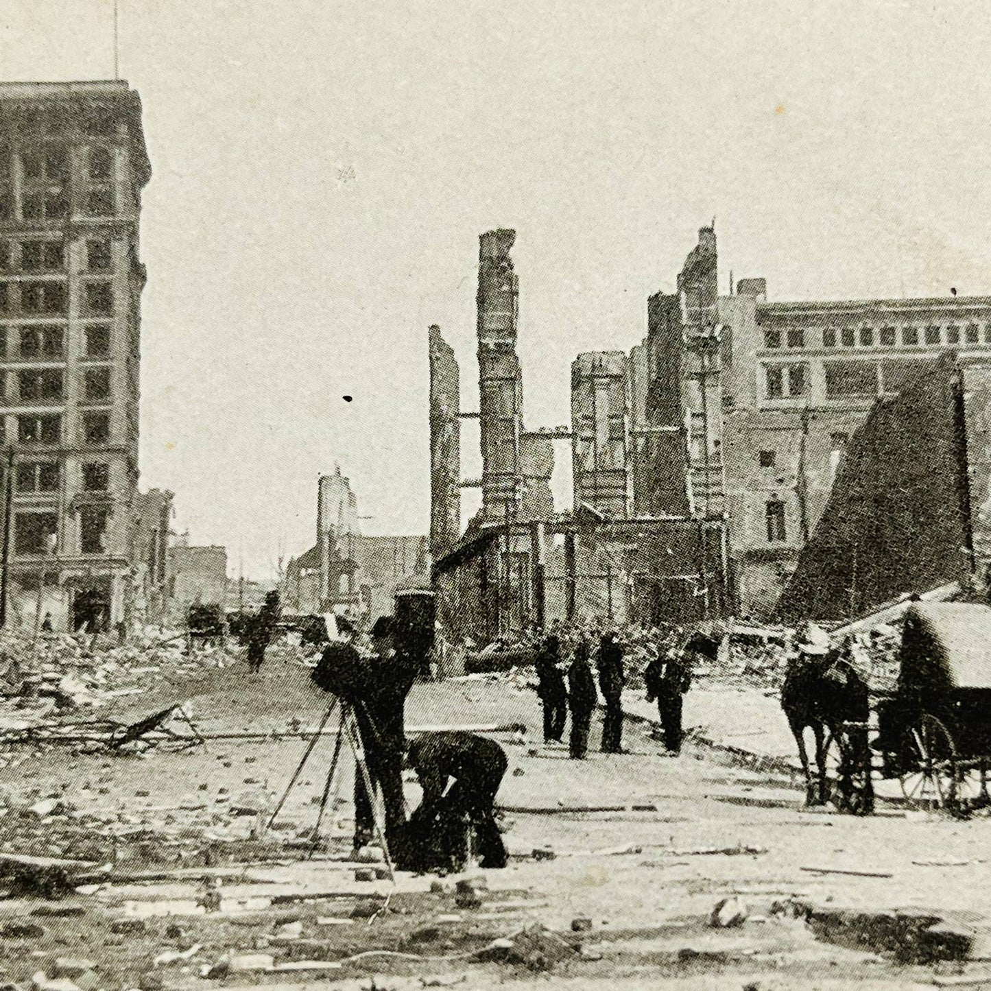 1906 Stereoview Card View of San Francisco Earthquake Photographer on Grant Ave.