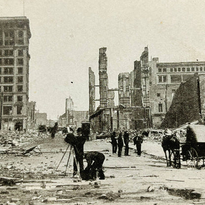1906 Stereoview Card View of San Francisco Earthquake Photographer on Grant Ave.