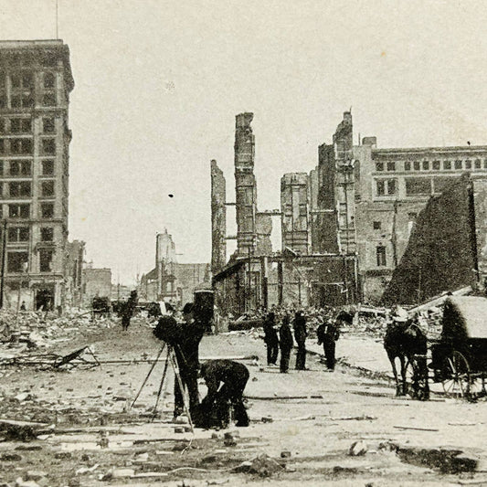 1906 Stereoview Card View of San Francisco Earthquake Photographer on Grant Ave.