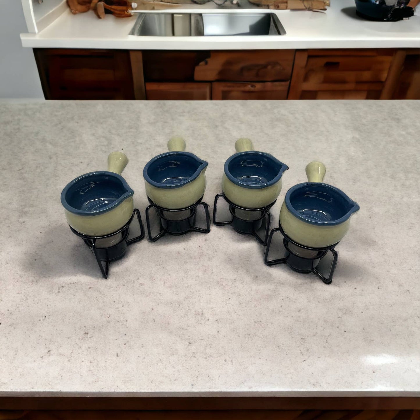 Réchaud à Beurre EarthenWare Butter Sauce Warmer Crocks Set of 4 in Box TK1
