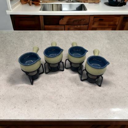 Réchaud à Beurre EarthenWare Butter Sauce Warmer Crocks Set of 4 in Box TK1