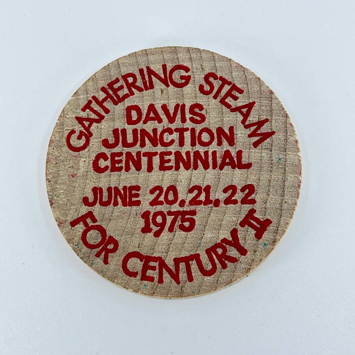 1975 Davis Junction Illinois Centennial Wooden Nickel SD2