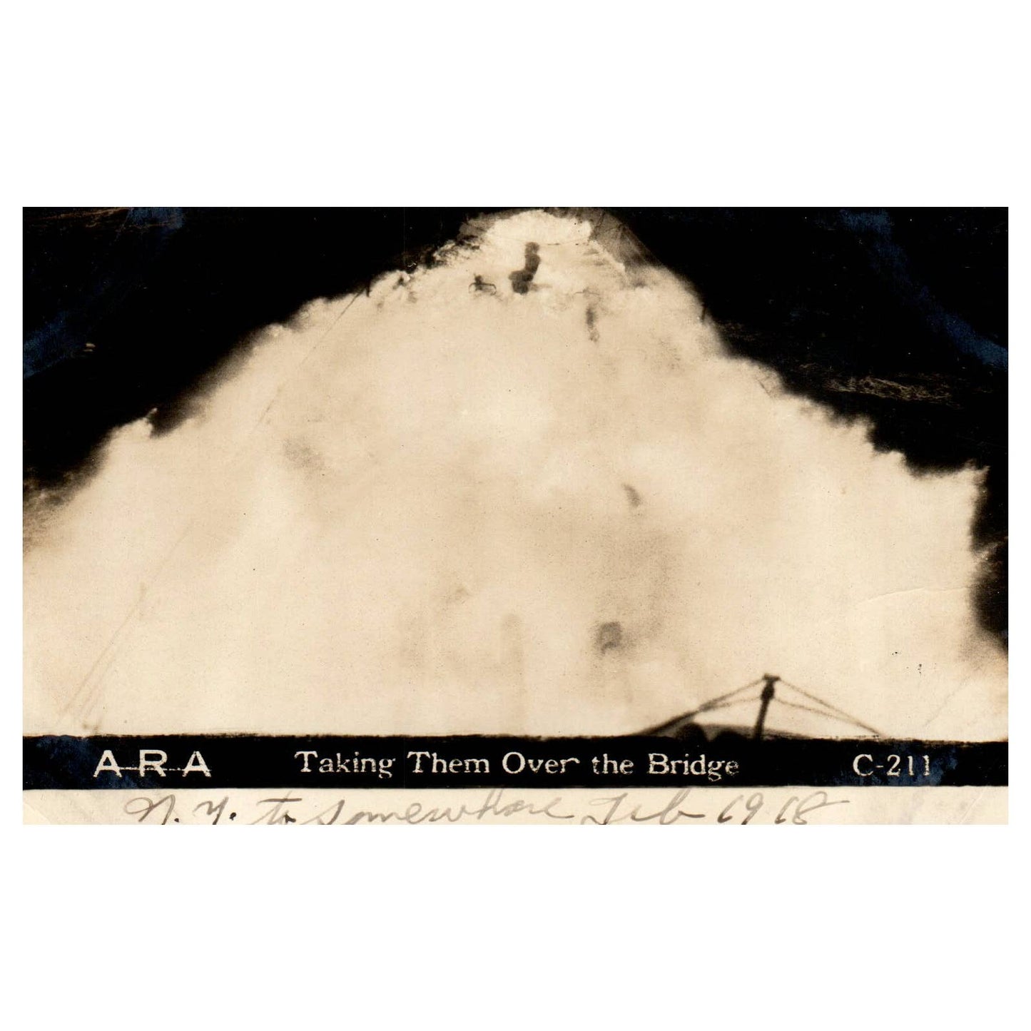 WWI Battleship ARA Taking Them Over the Bridge - Original Postcard RPPC TJ8-4