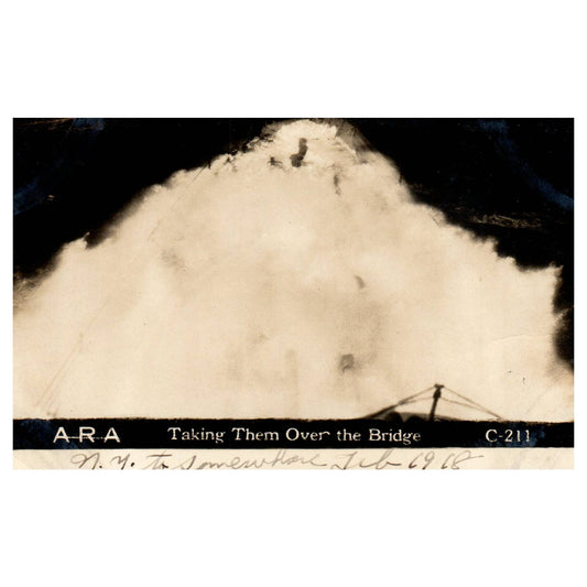 WWI Battleship ARA Taking Them Over the Bridge - Original Postcard RPPC TJ8-4