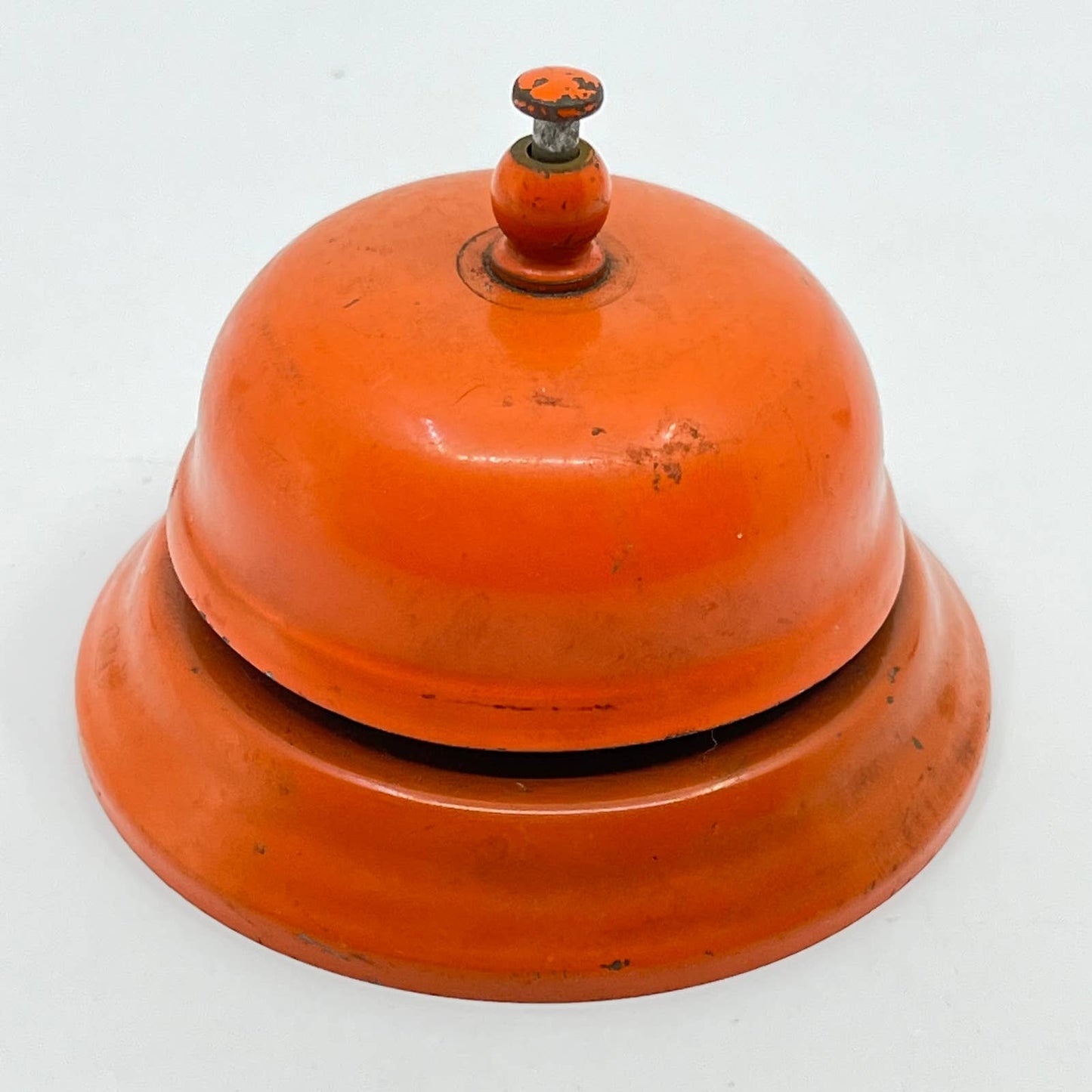 Vintage Orange Enamel Metal Desk Service Bell TE5