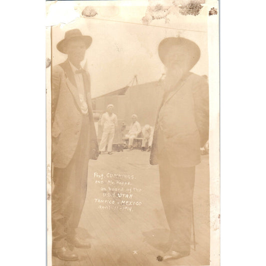 Prof. Cummings & Mr. Hopps Aboard USS Utah Tampico Mexico 1914 Postcard P3-5