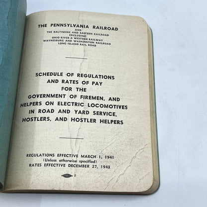 1941 The Pennsylvania Railroad RR Schedule of Regulations & Pay Rates TF9-1