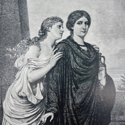 1880s Victorian Art Print Engraving ANTIGONE AND ISMENE Emil Teschendorff