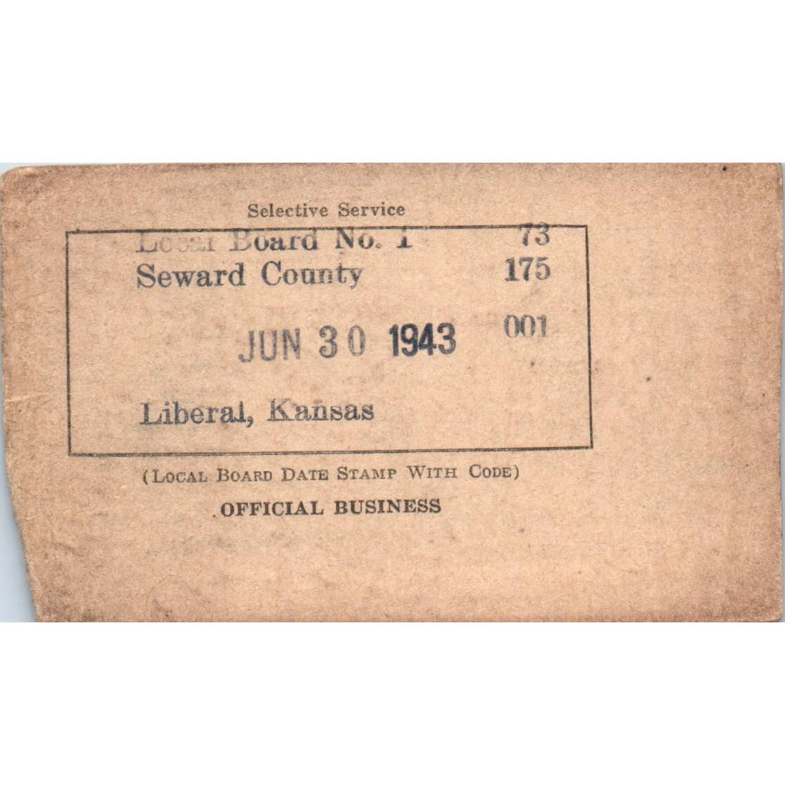 1943 WWII Selective Service Draft Card Liberal KS Omas Alfred Strickert SE4
