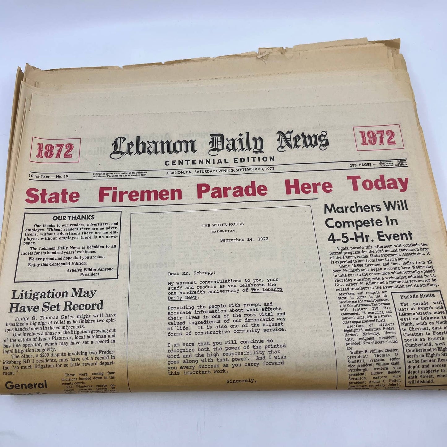 1972 Sept 30 Lebanon Daily News Centennial Edition Full Newspaper TH6