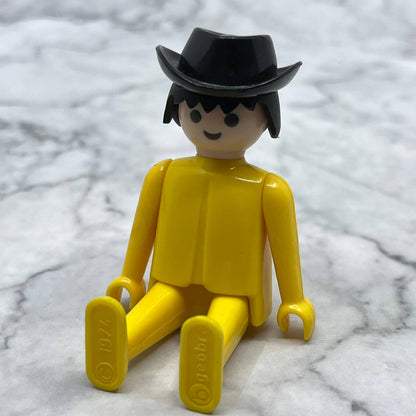 VINTAGE 1974 GEOBRA Playmobil Figure Yellow w/ Black Hair 3" Cowboy Hat SE6