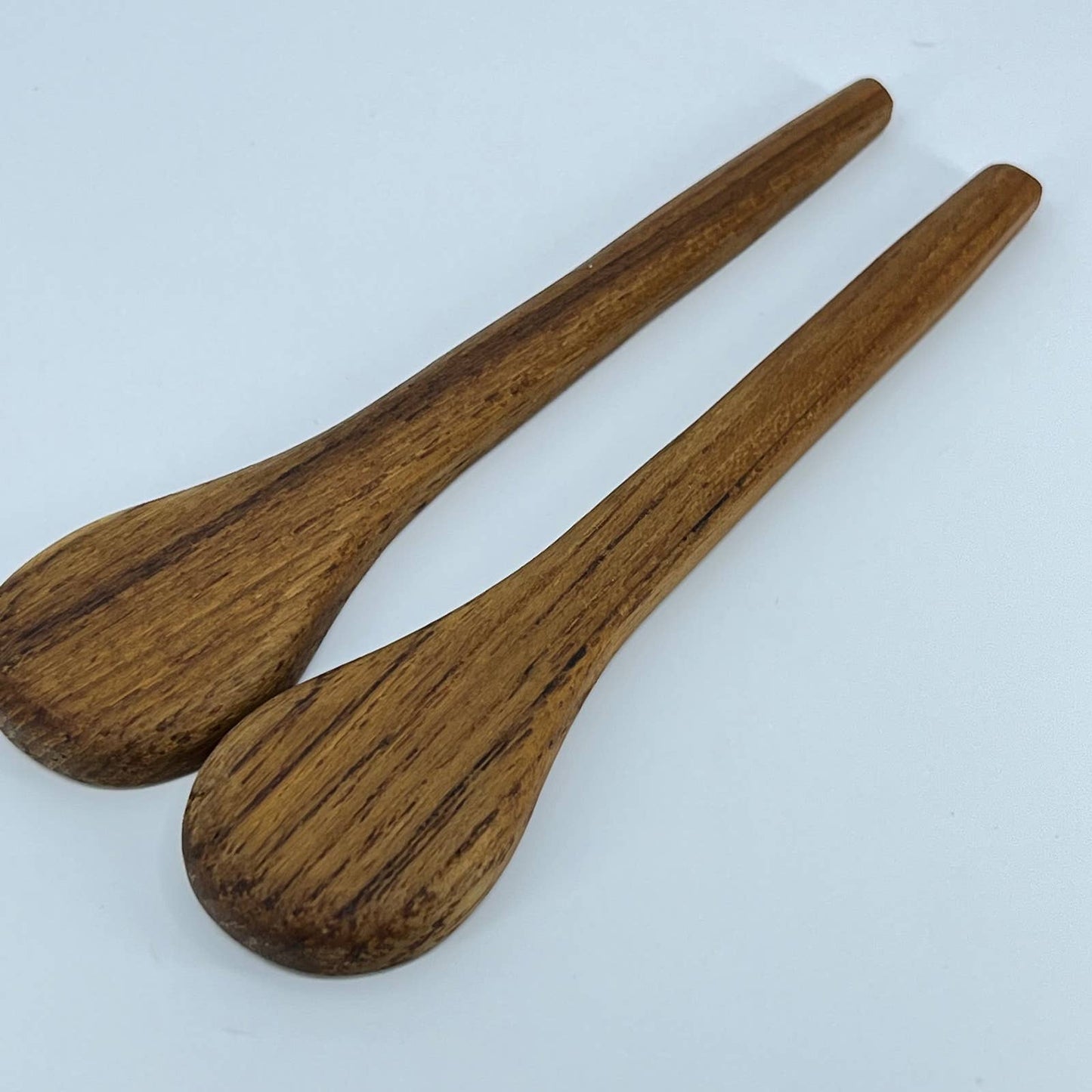 Vintage Handmade Solid Oak Wooden Scoop Set of 2 Spoons 6” SC9