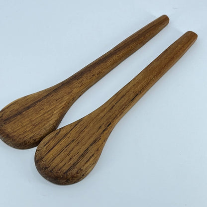 Vintage Handmade Solid Oak Wooden Scoop Set of 2 Spoons 6” SC9