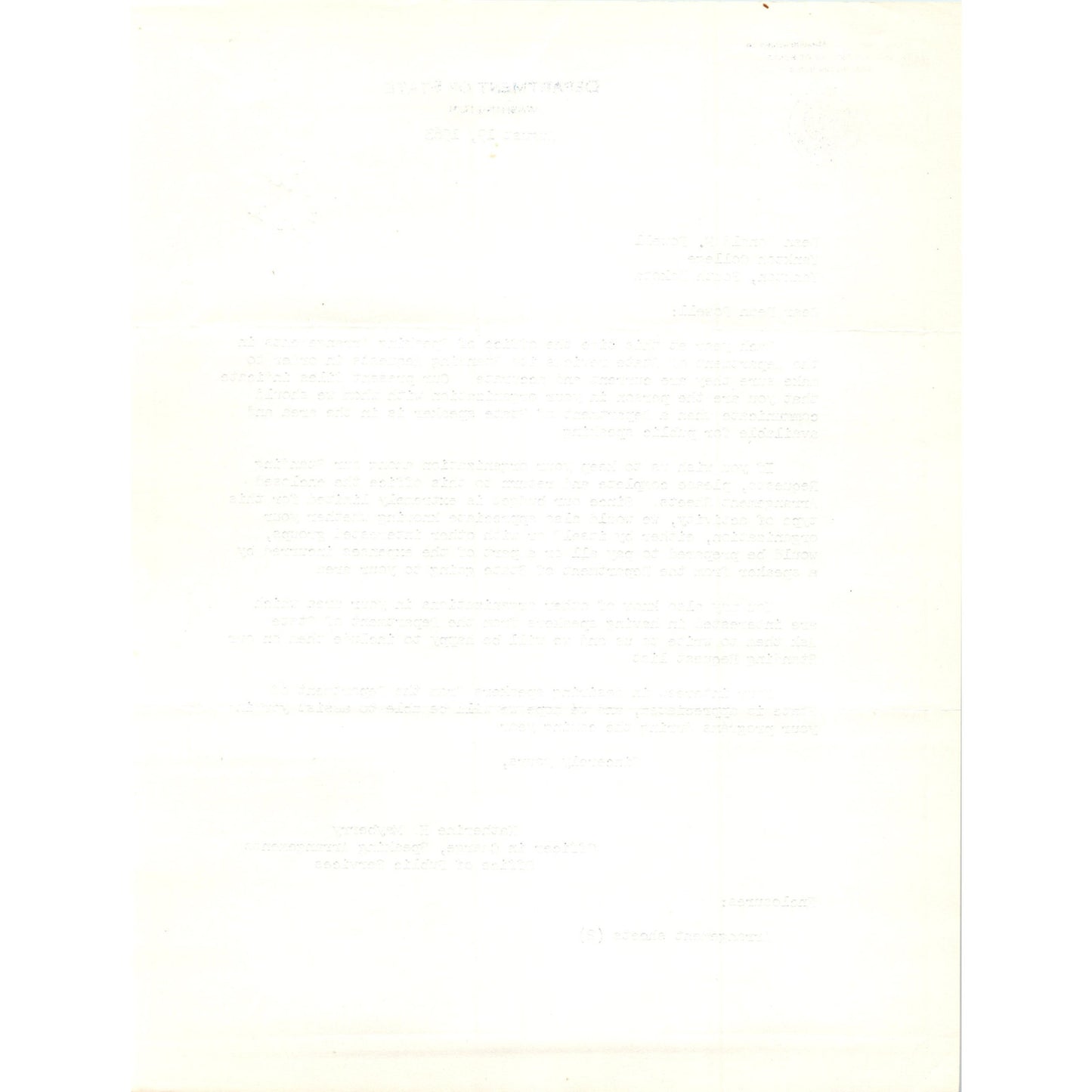US Department of State Official Letterhead Memo Aug 19 1963 B15