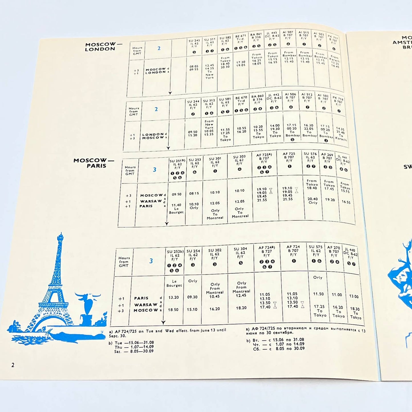 1971 Aeroflot Soviet Airlines Timetable Book USSR Moscow AB9