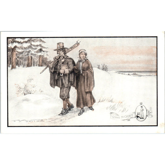 Walk-Over Shoes Going to Church Pilgrims c1910 Advertising Postcard P1-14