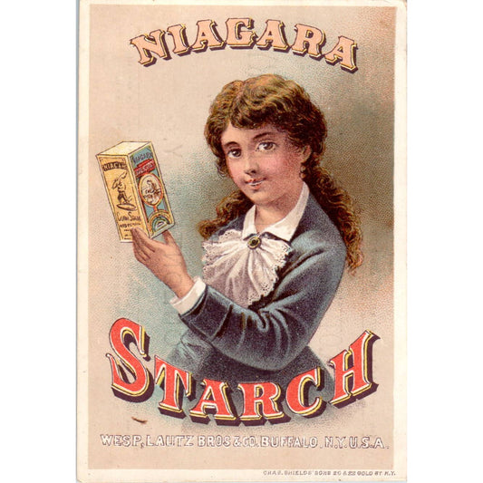 1880s Trade Card Niagara Starch Scott's Cash Store Groceries Oneonta NY SE8