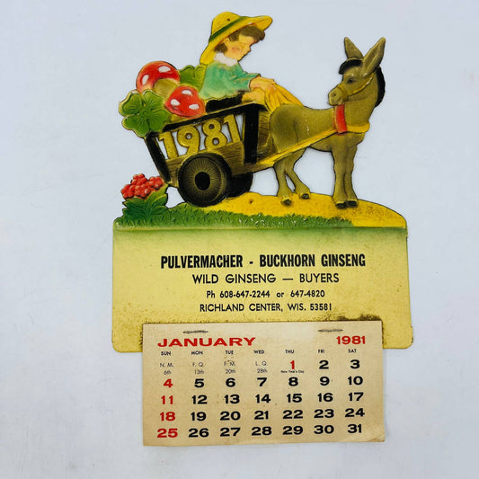 1981 Die Cut Embossed Calendar Pulvermacher Ginseng Buyer Richland Center WI TD3