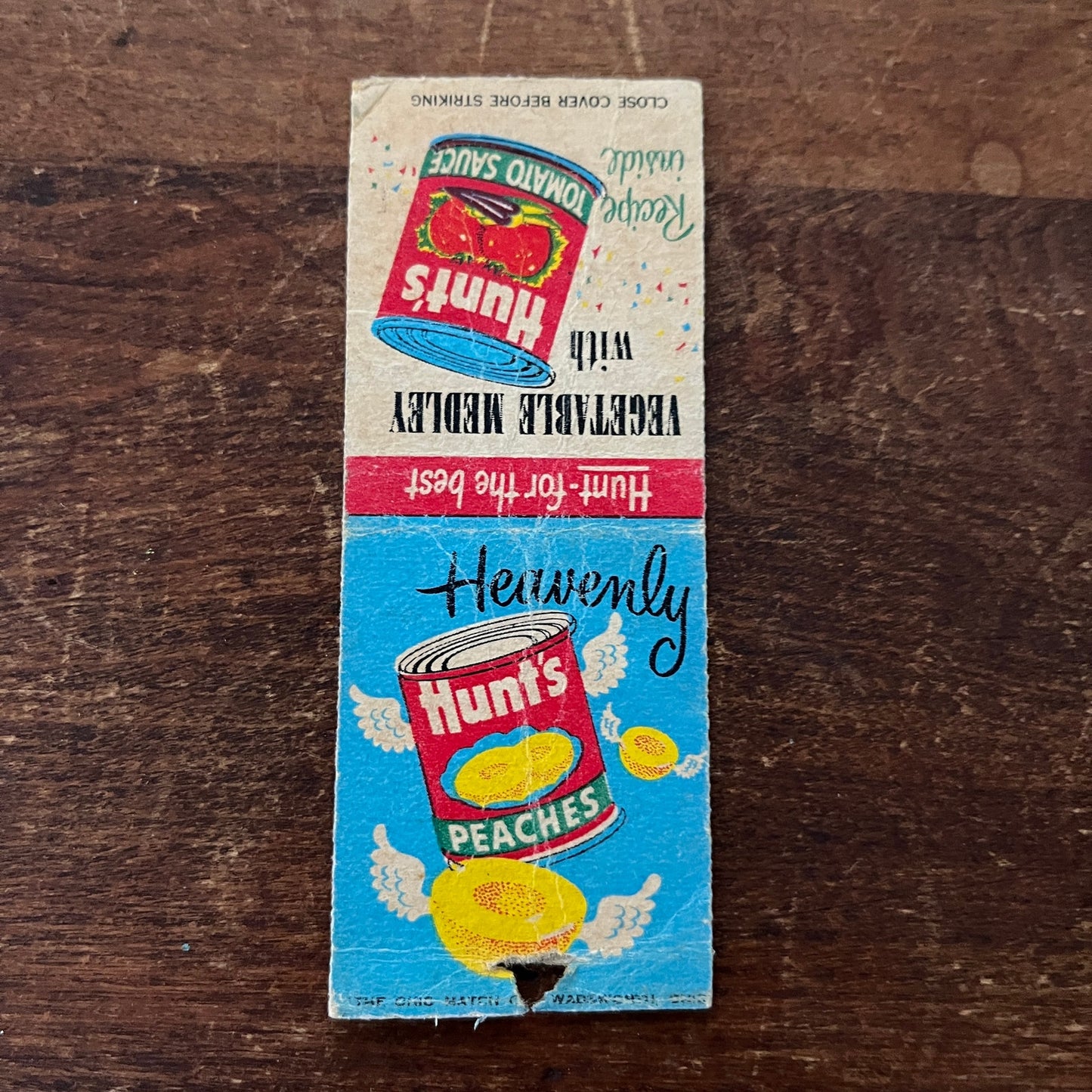 Hunts Canned Peaches Tomato Sauce Advertising Matchbook Cover MM11-7