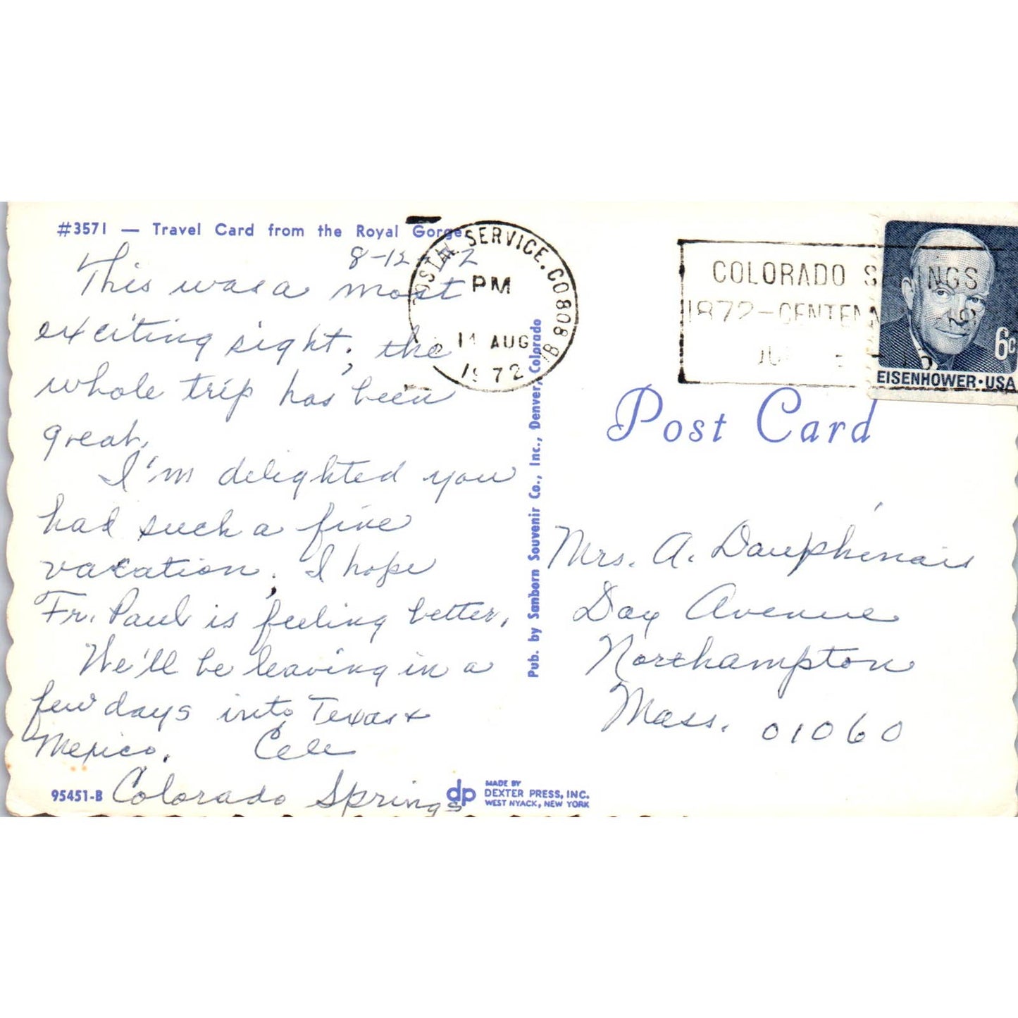 Greetings From Royal Gorge Colorado 1972 - Original Postcard TJ7-RP2