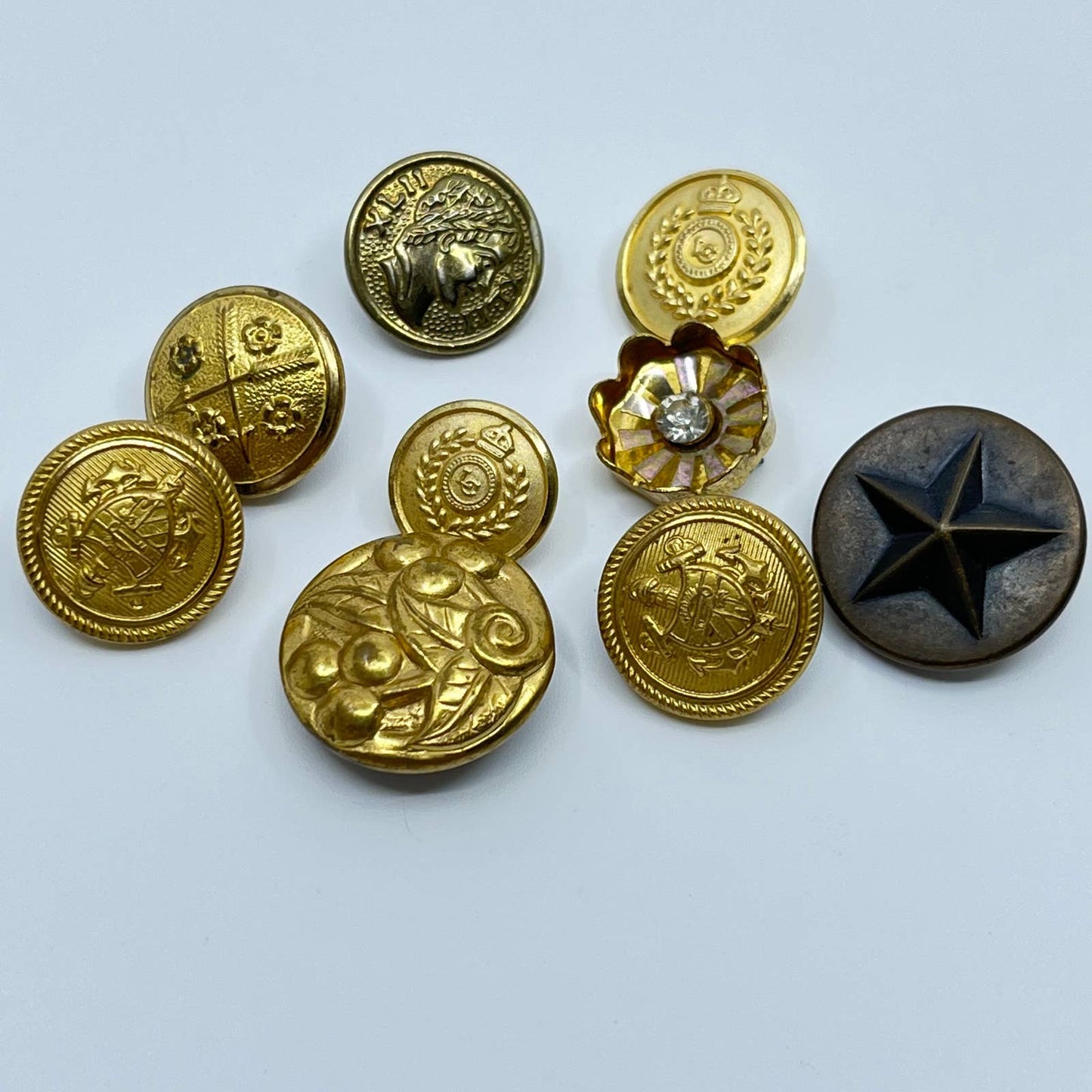 Lot of 9 Vintage Gold Tone Uniform Buttons SC3