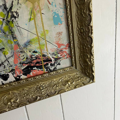Original LARGE Framed Abstract Art Painting 40x27.5" Old Glory Two Step w/ COA