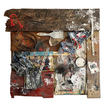 Original Framed Abstract Art Found Object Assemblage Collage 23x26 With COA