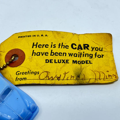 1940s Celluloid Novelty Toy Car Keychain with Shipping Tag Deluxe Model SD6