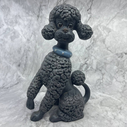 1960s ATLANTIC MOLD Ceramic Gray POODLE Statue Brown Eyes Blue Collar 10.5" TI8