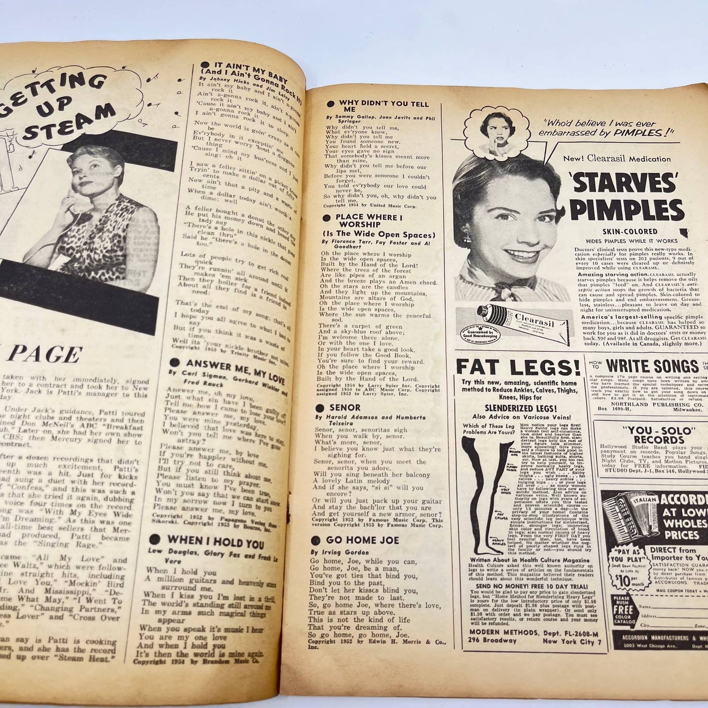 August 1954 Song Hits Magazine Lou Monte Cover Patti Page Vera Lynn TF3