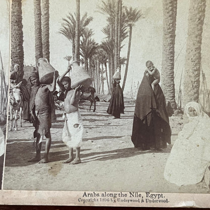 Arabs Along the Nile, Egypt 1896 Antique Stereoview Card TJ9-V4