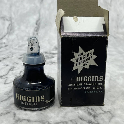 Vintage HIGGINS WATERPROOF DRAWING INK - 4305 Indigo BLUE In Box TC7