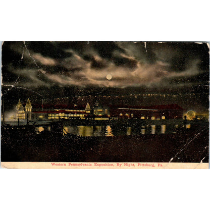 Antique Postcard Western Pennsylvania Exposition By Night Pittsburgh PA TD8-P2