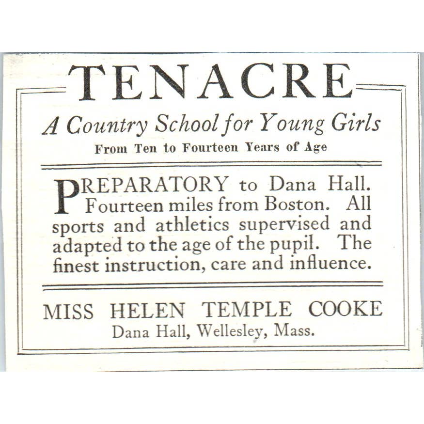 Tenacre Country School Helen Temple Cooke Wellesley MA - 1921 Original Ad TJ7-S7