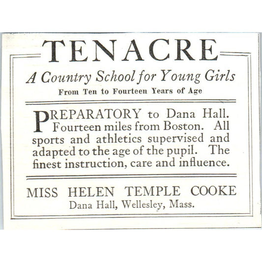 Tenacre Country School Helen Temple Cooke Wellesley MA - 1921 Original Ad TJ7-S7