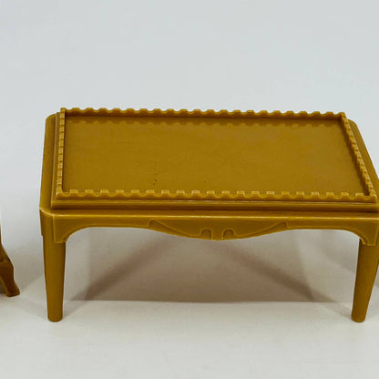 1950s MCM Plasco Dollhouse Furniture Celluloid Tan Coffee & End Table Set TD6